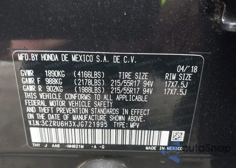 2018 Honda Hr-V Lx из США, поврежденный, VIN 3CZRU6H3XJG721995